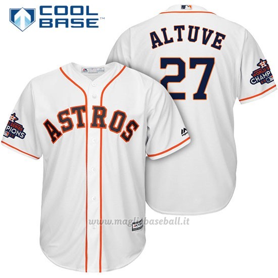 Maglia Baseball Uomo Houston Astros 2017 World Series Campione Jose Altuve Bianco Cool Base